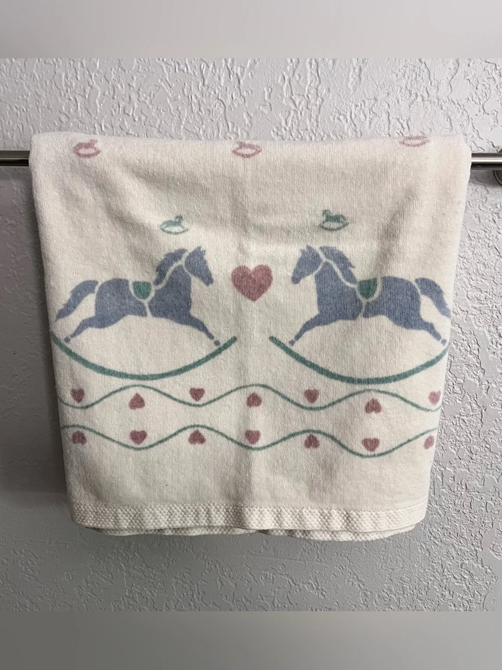 Vintage Fieldcrest Rocking Horse Towel Set 2 Pc 100% Cotton USA Retro